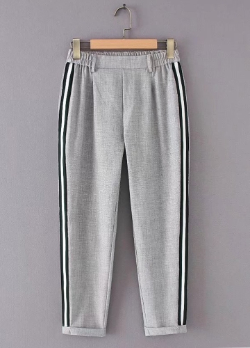 

Striped Side Elastic Waist Rolled Up Women Pants