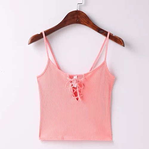 

Crop Top Vest Lace-Up Backless Sleeveless V-Neck Casual Tank Top