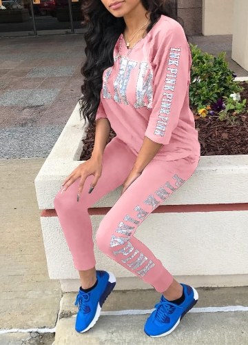 

Women Two Pieces Pullover Pencil Pants Casual Sports Top Trousers