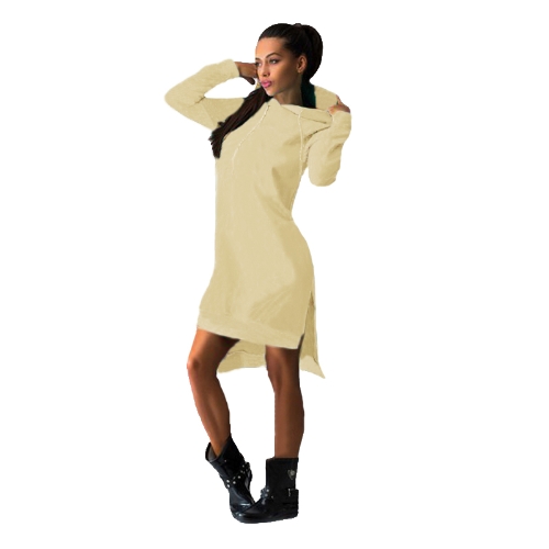 Nova moda mulheres vestido moletom Hoodie longa manga bolsos deslocar vestido Casual pulôver Top