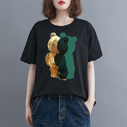 

Women Cotton Short Sleeve T-shirt O-neck Cartoon Print Loose Casual Spring Summer Tops