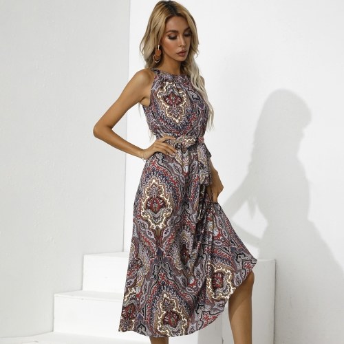 

Printed High Waist Midi Dress