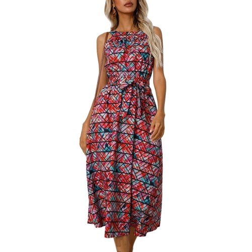 

Printed High Waist Midi Dress