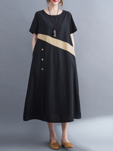 

Women Loose Dress with Pockets Short Sleeved Casual Holiday Dress