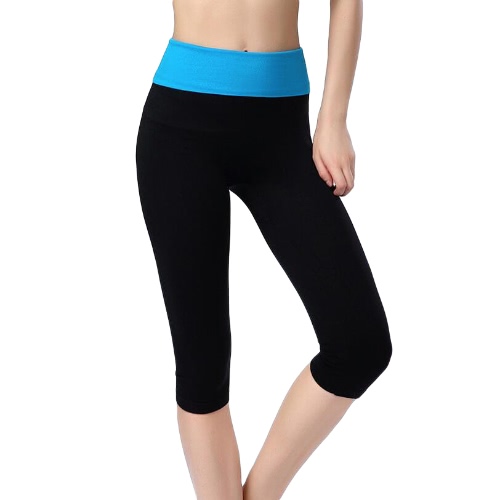 Nuova moda donne sport Leggings contrasto largo Elasticed Waistaband High Waist Casual Capris