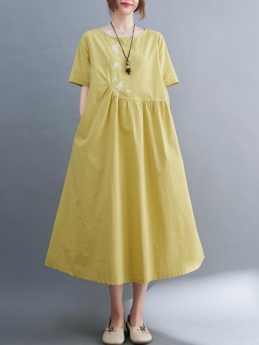 

Women Loose Dress with Pockets Short Sleeves Holiday Casual Dress
