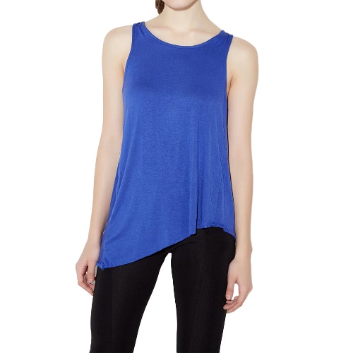 

New Sexy Women Tank Top Cross Back O Neck Asymmetric Hem Backless Loose Casual Vest Camisole Top Blue/Grey