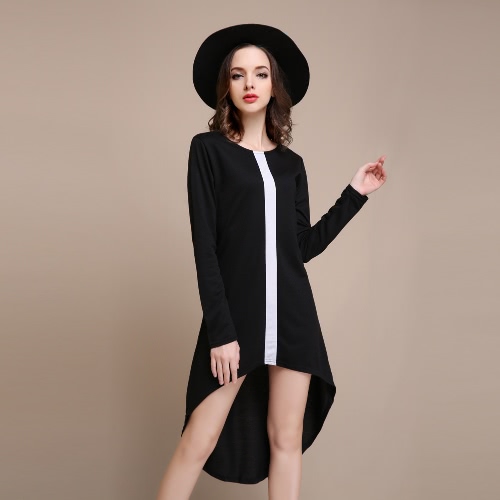 

Fashion Contrast Vertical Irregular Asymmetrical Women's Long Sleeve Dress