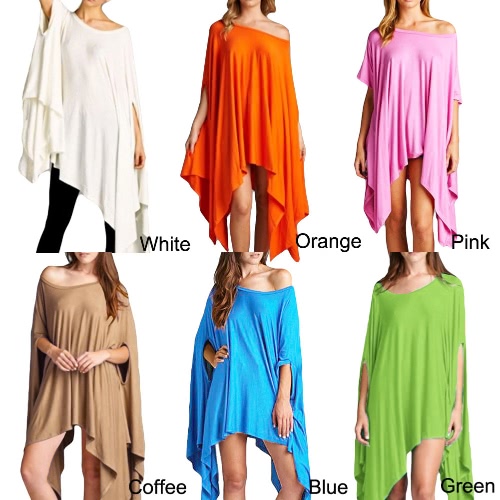 

New Fashion Women Batwing Mini Dress Loose Plus Size Asymmetric Long Top Cape Tunic Poncho