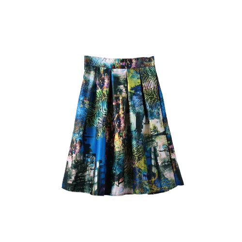 Vintage Night Galaxy Print A-Line High Waist Midi Skirt for Women