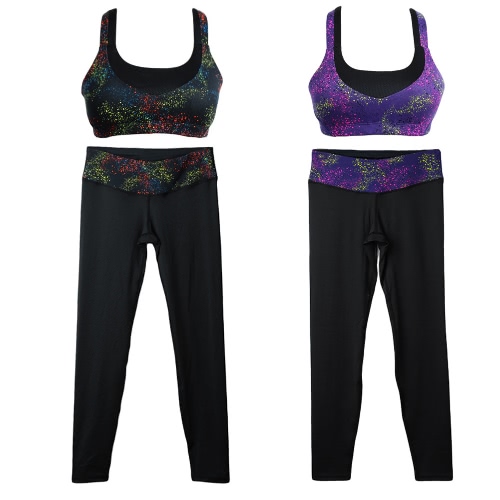 

Fashion Women Sports Bra Print Seamless Wireless Padded Stretch Breathable Yoga Gym Vest Black/Purple