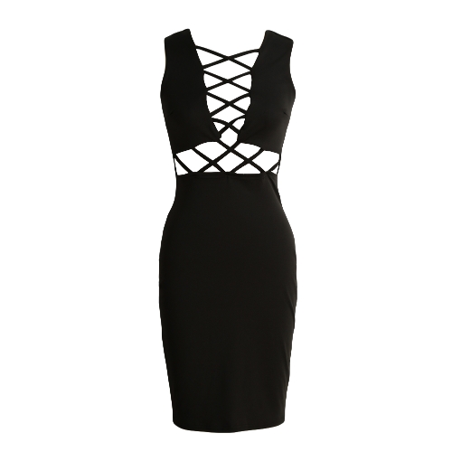 

Sexy Sleeveless Cross Strap Front Solid Color Bodycon Mini Dress