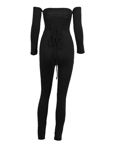 

Sexy Women Off Shoulder Jumpsuit Backless Bandage Long Sleeve Rompers Bodycon Playsuit Bodysuit Catsuit Blue/Burgundy/Black