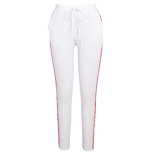 

Fashion Women Side Striped Pants Trousers Casual High Elastic Waist Drawstring Slim Pencil Pants