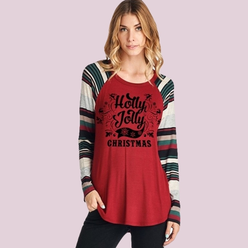 

Осенняя зимняя женская рождественская буквица с надписью O Neck Pullover T-Shirt