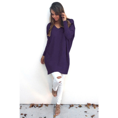 

Women Long Sleeves Solid Top V-Neck Loose Pullover T-Shirt