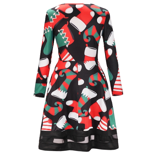 

Fashion Women Christmas Santa Claus Printed Long Sleeve Dress