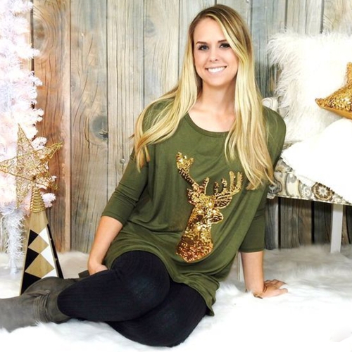 

Women Sparkling Sequin Loose Christmas T-Shirts