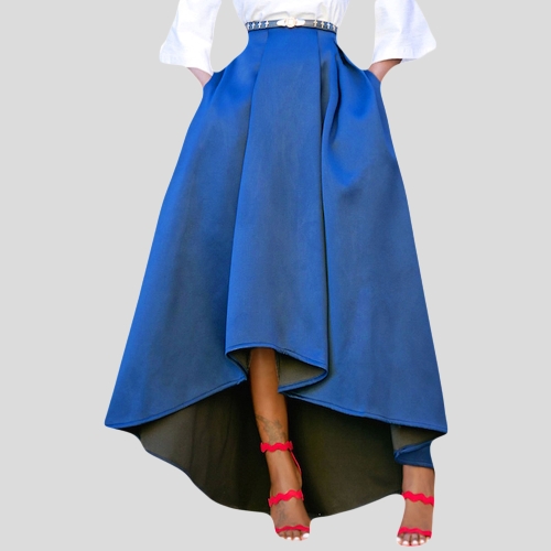 

Fashion Women High Waist High Low Pleated Midi Skirt