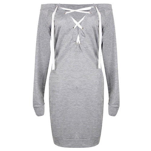 

Sexy Women Off Shoulder Hoodie Sweatershirt Pullovers Lace-up Long Sleeves Deep V Neck Casual Tops Outwear