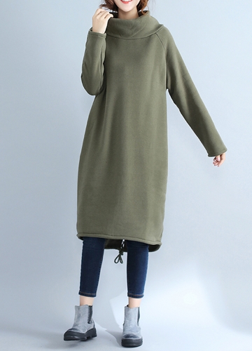 

Fashion Women Casual Loose Turtleneck Solid Color Fleece Sweater Dress