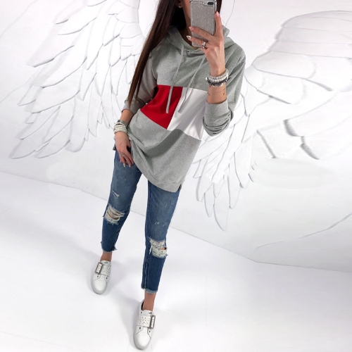 

Fashion Women Hoodie Contrast Color Block Loose Pullover Hooded Sweatshirts