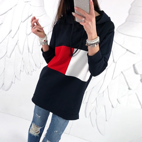 

Fashion Women Hoodie Contrast Color Block Loose Pullover Hooded Sweatshirts
