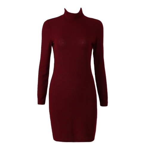 

Women Knit Dress Mini Sweater Dress Turtleneck Long Sleeve Solid Bodycon Casual Party Pullover Pencil Dress