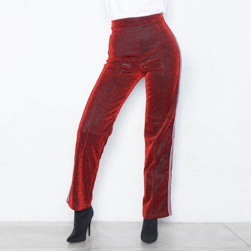 

Women Elastic Waist Straight Side Stripe Leg Pants