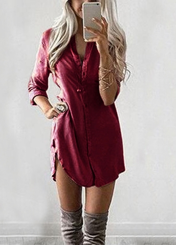 

Casual Women Solid Color Long Sleeves Long Shirt