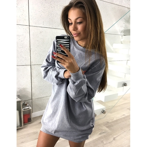 

Women Sweatshirt Long Sleeves O-Neck Solid Casual Loose Long Top Pullover