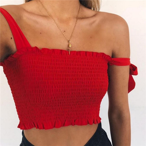 

Sexy Women Crop Strappy Tank Spaghetti Strap Ruffle без рукавов Slim Bustier Vest