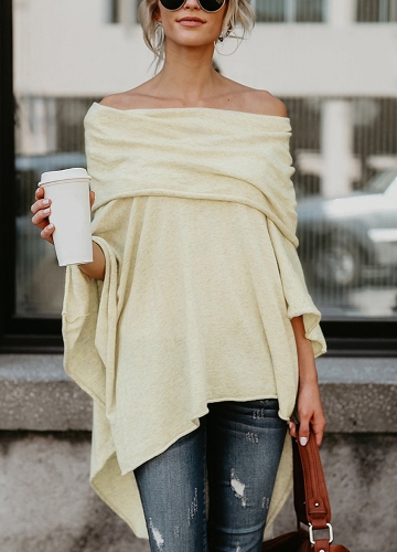 

Sexy Women Loose Blouse Off the Shoulder Irregular Hem Solid Elegant Blouse