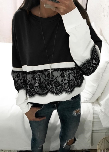 

Women Loose Crochet Lace Blouse Long Sleeve Shirt Casual Sweatshirt