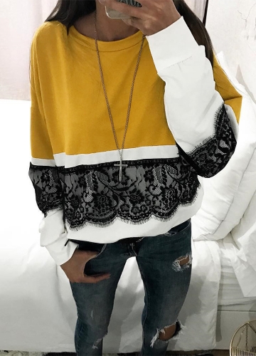

Women Loose Crochet Lace Blouse Long Sleeve Shirt Casual Sweatshirt