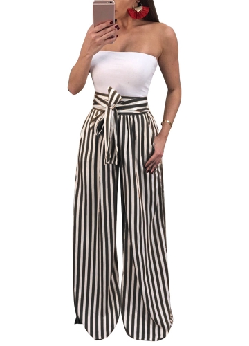 Pantaloni donna Contrast Stripes Stampa vita alta dritta Gambe larghe Papillon Pantaloni casual Party Wear