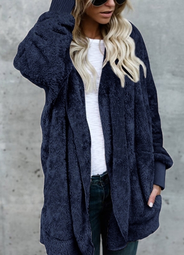 

Женщины с капюшоном длинный пальто куртки Толстовки кардигана Faux Fur Fleece Открытые передние карманы Outwear Случайные пальто