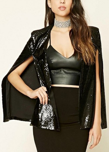

Женщины Sequins Blazer Мыс Плащ Открытый фронт Сплит Poncho Кардиган Куртка Пальто Повседневная Tops Outwear