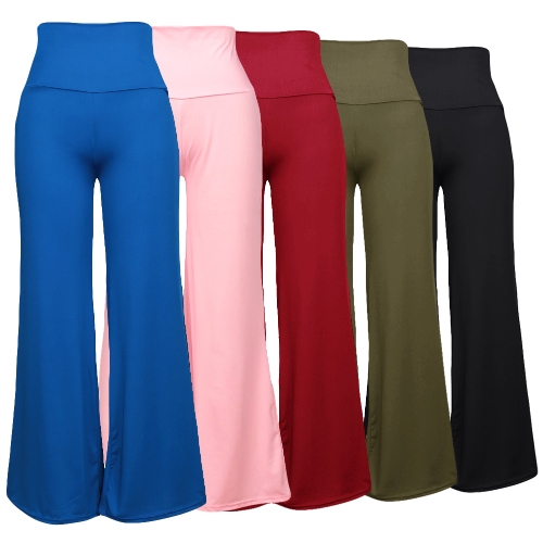 

Casual Women High Waist Wide Leg Pants Side Zipper Solid Color Oversize Flare Long Loose Yoga Trousers