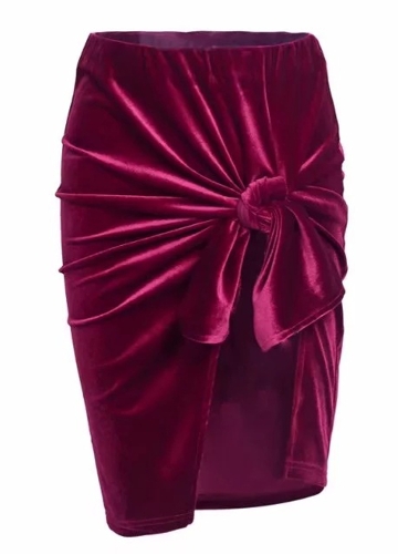 

Женская тонкая юбка Velvet Ruched Split Zip Back Твердая элегантная юбка