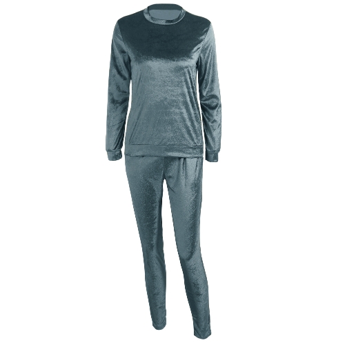 

Women Set Velvet O-Neck Long Sleeves Elastic Casual Two-Piece Sportswear