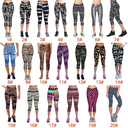 

New Fashion Women Capri Leggings High Waist Printed Cropped Yoga Pants Fitness Workout Casual Trousers