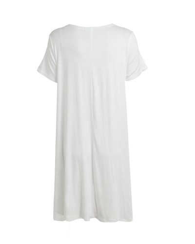 

Fashion Women Solid A-Line Dress Round Neck Short Sleeves