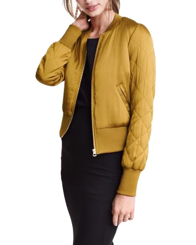 

Fashion Women Satin Bomber Jacket Quilted Long Sleeve Cotton Short Jacket