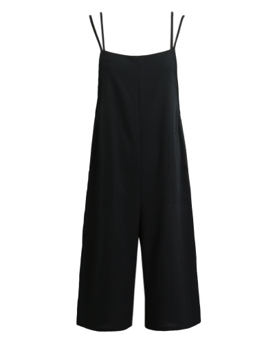 

Women Loose Suspender Trousers Solid Color Casual Overalls Jumpsuit Female Long Pants Pockets Playsuit Rompers Black/Blue