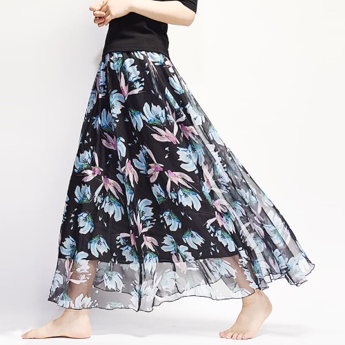 

Boho Floral Maxi High Waist Chiffon Floral Skirt