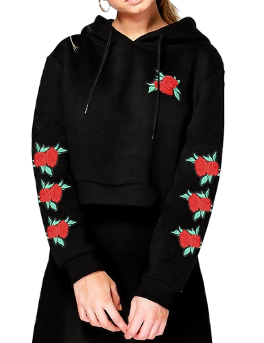 

Autumn Fashion Women Embroidery Crop Hoodie