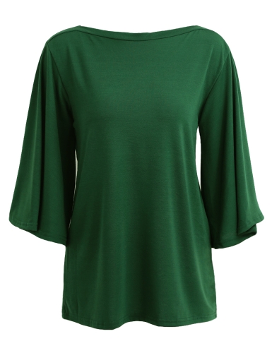 

Fashion Women Boat Neck Flare Sleeve Casual Blouse