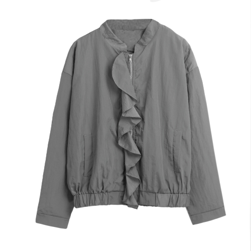 

Autumn Ruffles Women Jacket Zipper Coat Pockets Outerwear Top