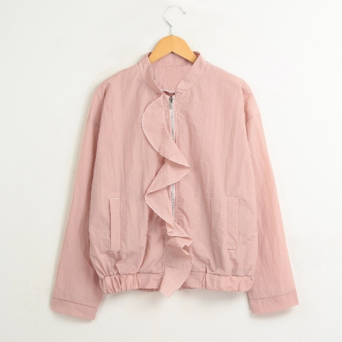 

Autumn Ruffles Women Jacket Zipper Coat Pockets Outerwear Top